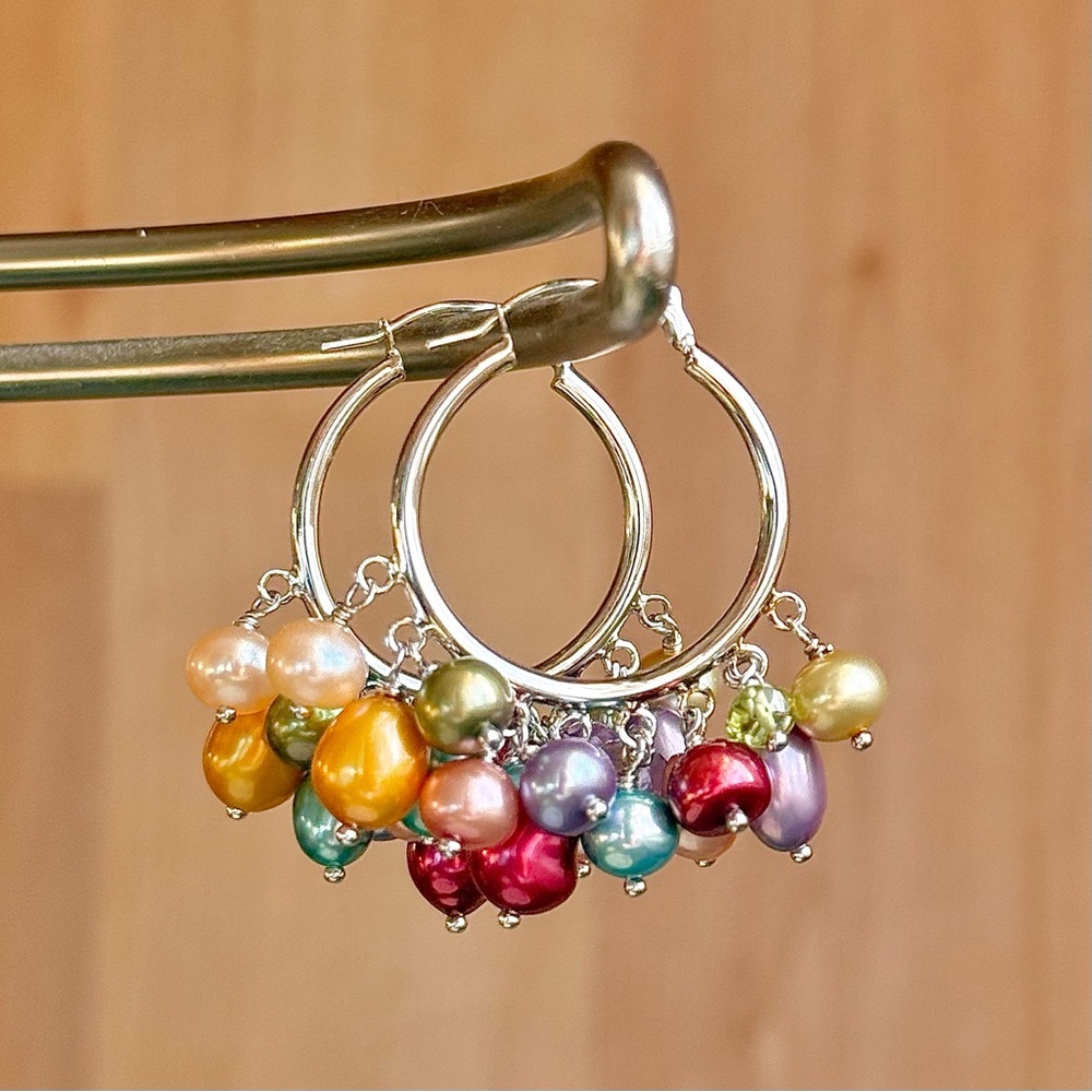 Honora multicolor pearl & crystal hoop earrings